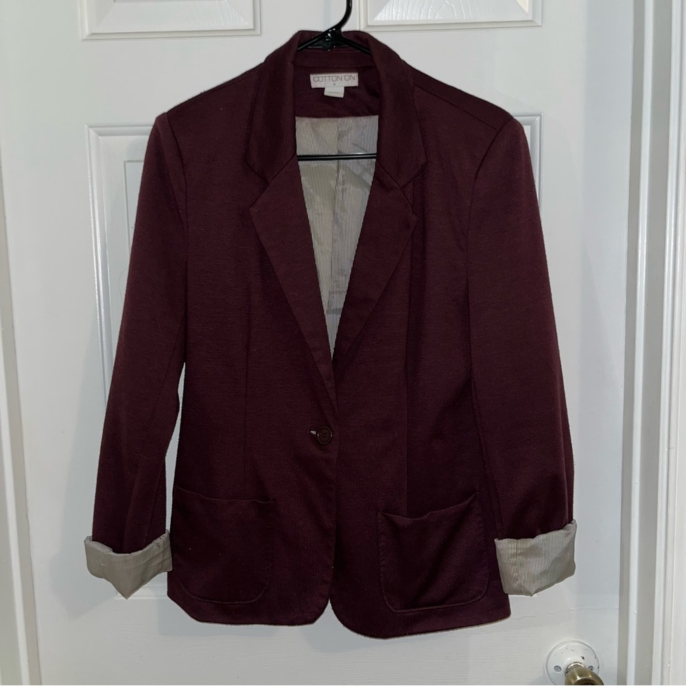 Cotton On Blazer Jacket with Pin stripe lining (Burgundy)